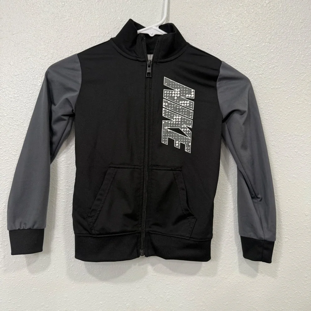 Nike Kids Track Jacket Black Gray Zip Up Logo Athletic Size S 5 4-5 Years